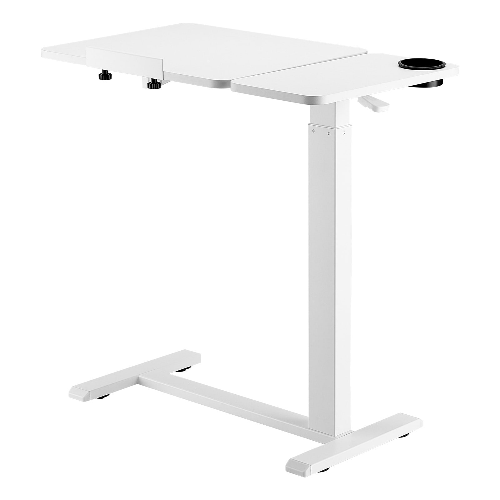 Adjustable Overbed Mobile Bedside Table With Flip Desktop White_voghion.com